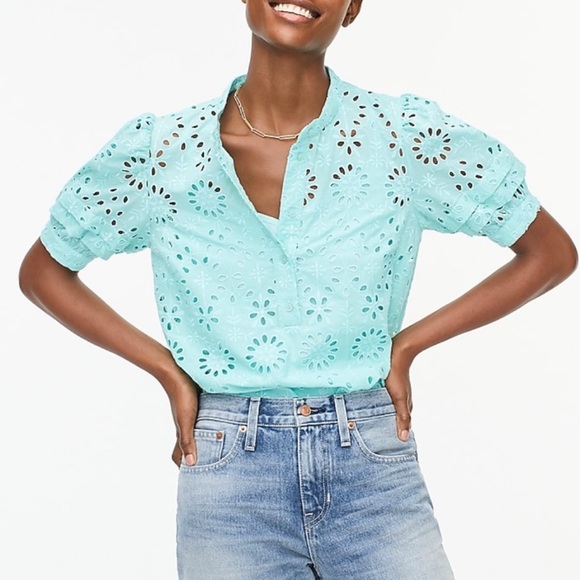 J. Crew Tops - NWT J. Crew Puffed-Sleeve Popover Eyelet Blouse